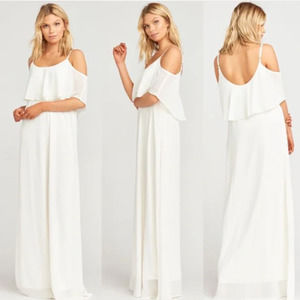 Show Me Your Mumu Caitlin Ruffle Maxi Dress Wedding Cake Chiffon